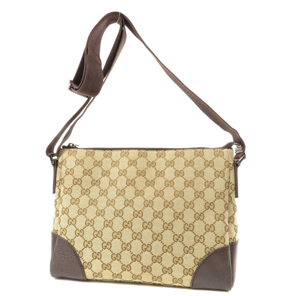 Gucci Brown Leather Bag Shoulder Canvas GG